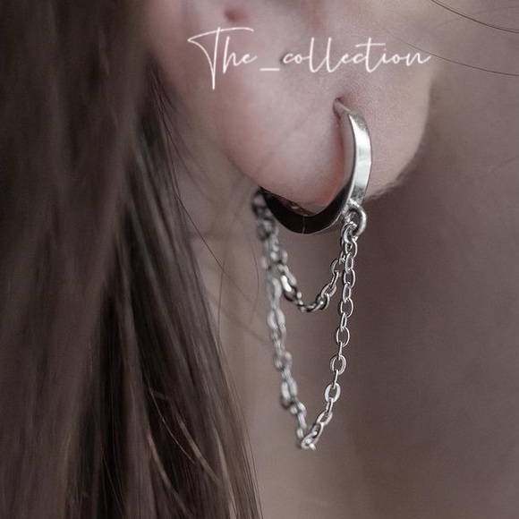 STERLING SILVER DOUBLE CHAIN DRAPE EARRINGS - Picture 4 of 4